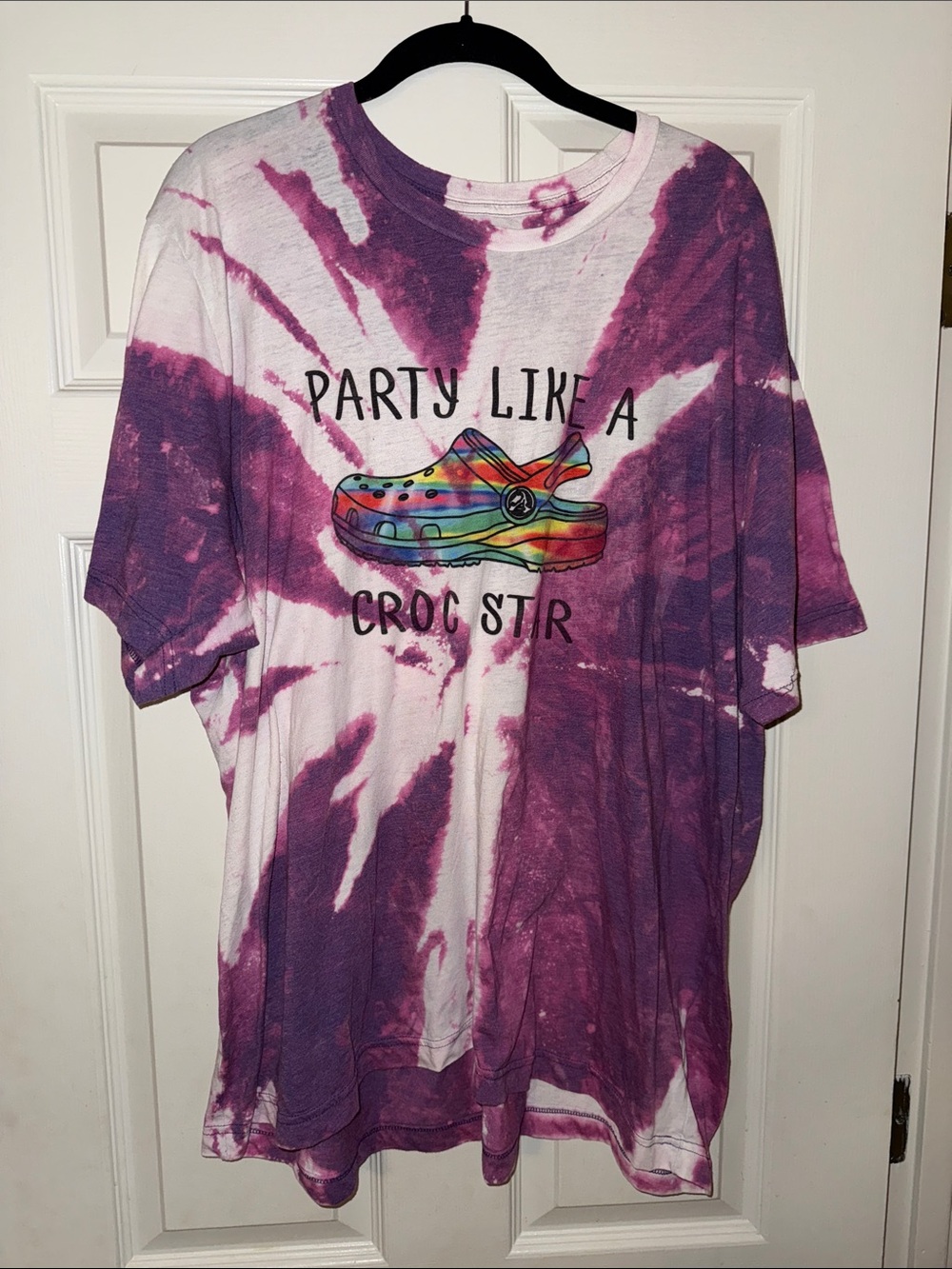 Tie-Dye Purple Short Sleeve Graphic Tee - 'Party Like a Croc Star'
